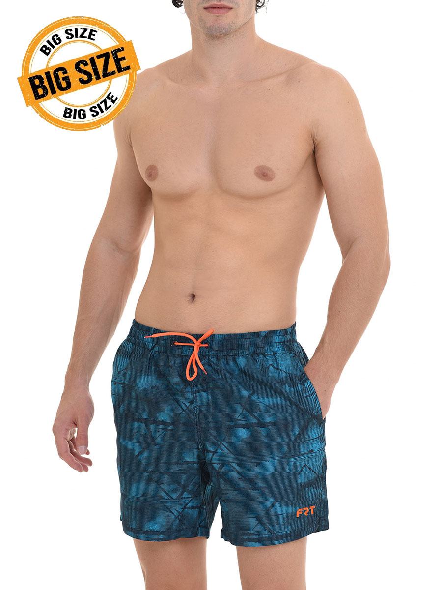Бързосъхнещи мъжки бански шорти големи размери | MiandMi | Цвят: Син с оранжеви връзки