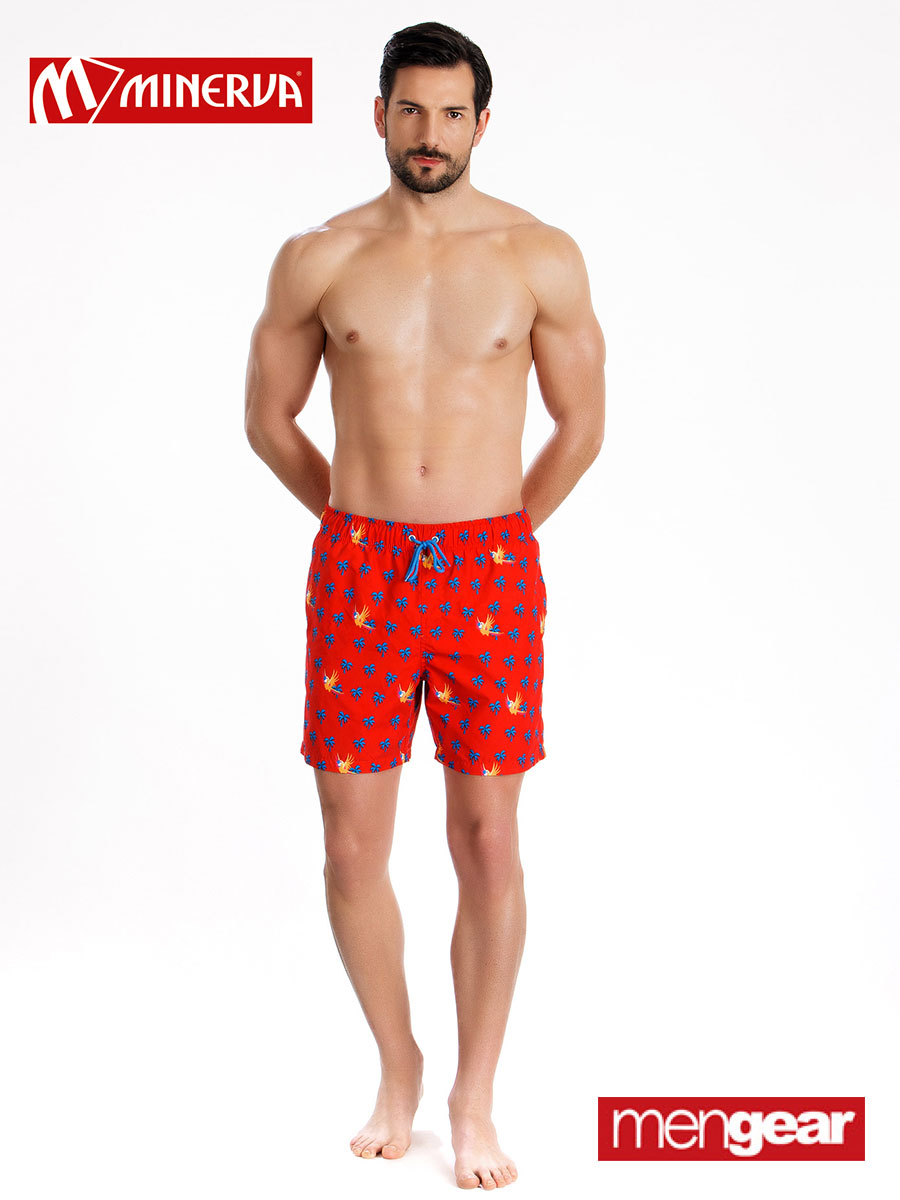 Бързосъхнещи мъжки бански шорти | MINERVA | Цвят: Червени с палми