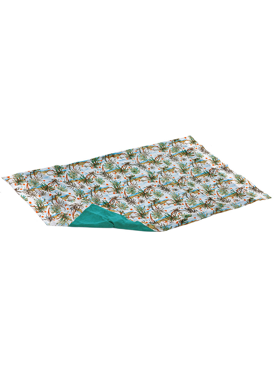 Двулицево парео - кърпа за плаж от 100% памук в бял и зелен нюанс с шарка палми | MiandMi