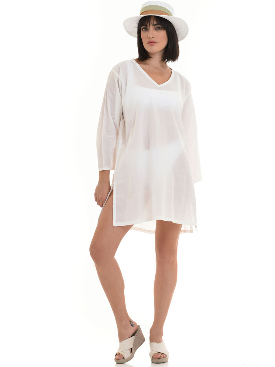 Плажна рокля с 7/8 ръкав | MiandMi | 100% памук | Цвят: Бяла