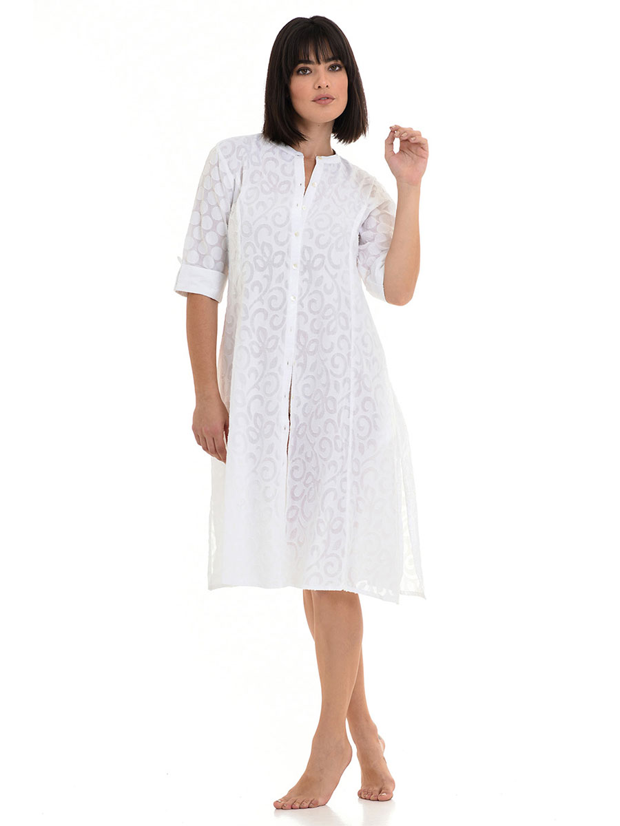 Плажна рокля с 3/4 ръкав и копчета | MiandMi | 100% памук | Цвят: Бяла