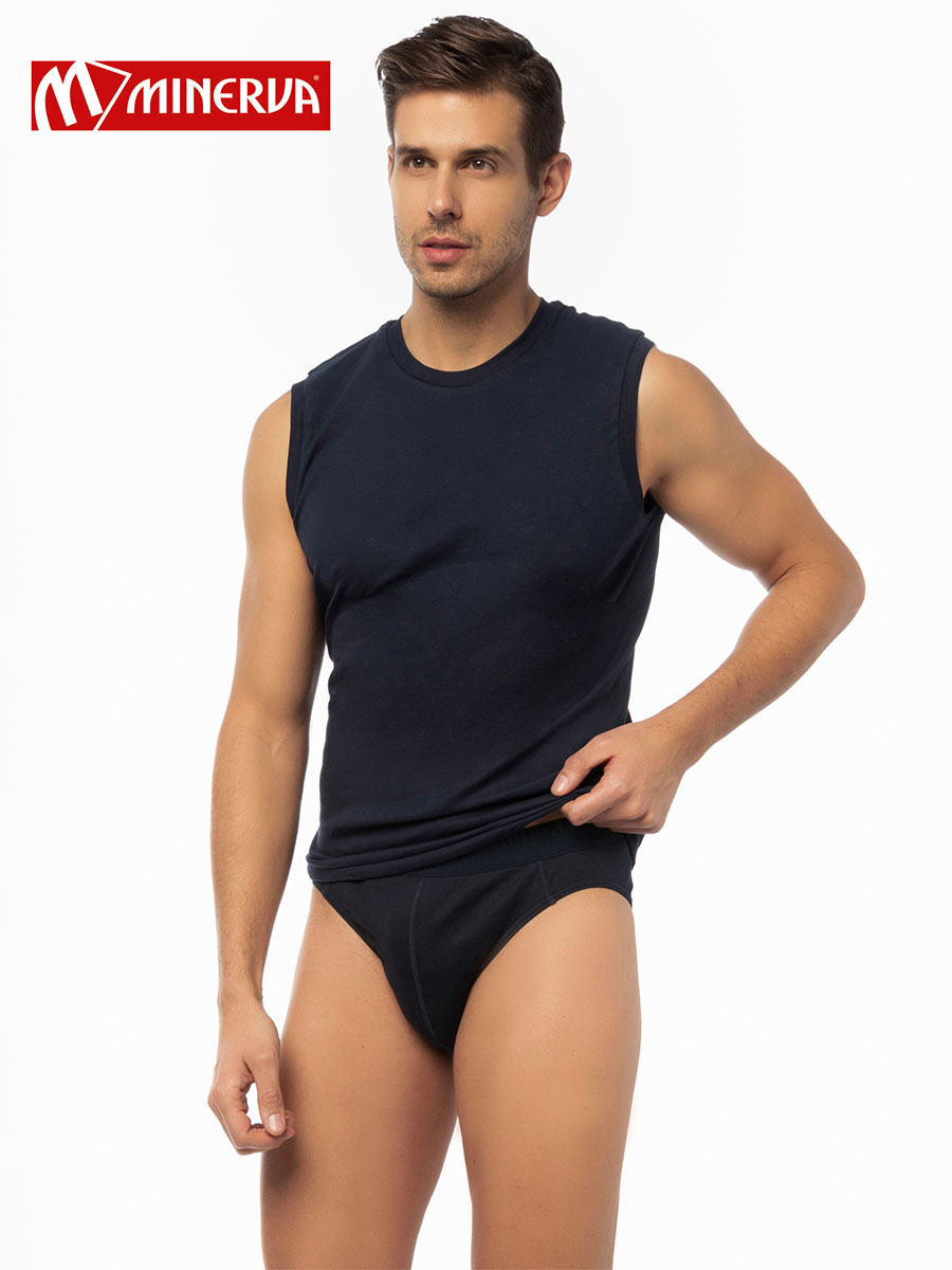 Комплект мъжки тениски без ръкав | 100% Памук | MINERVA | Цвят: Тъмно сини