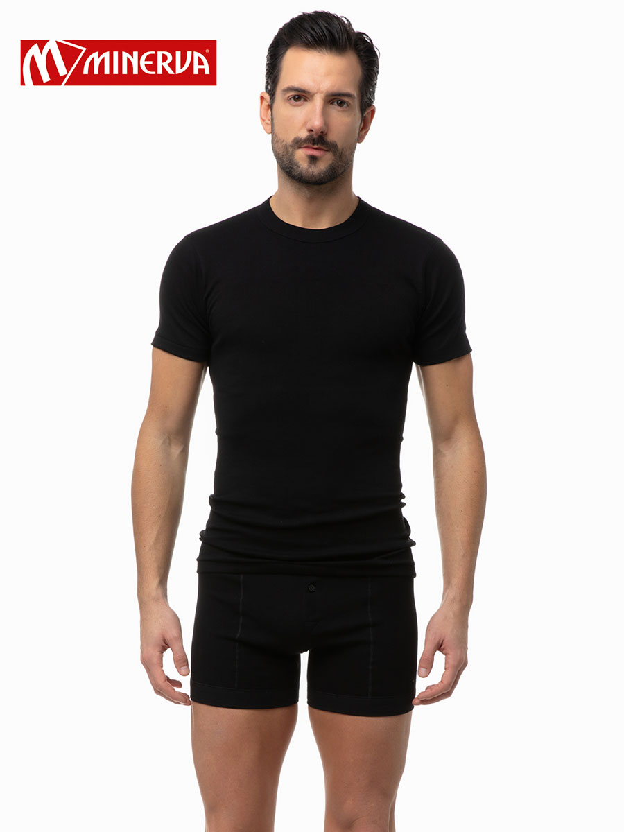 100% памучна черна мъжка тениска без странични шевове | MINERVA