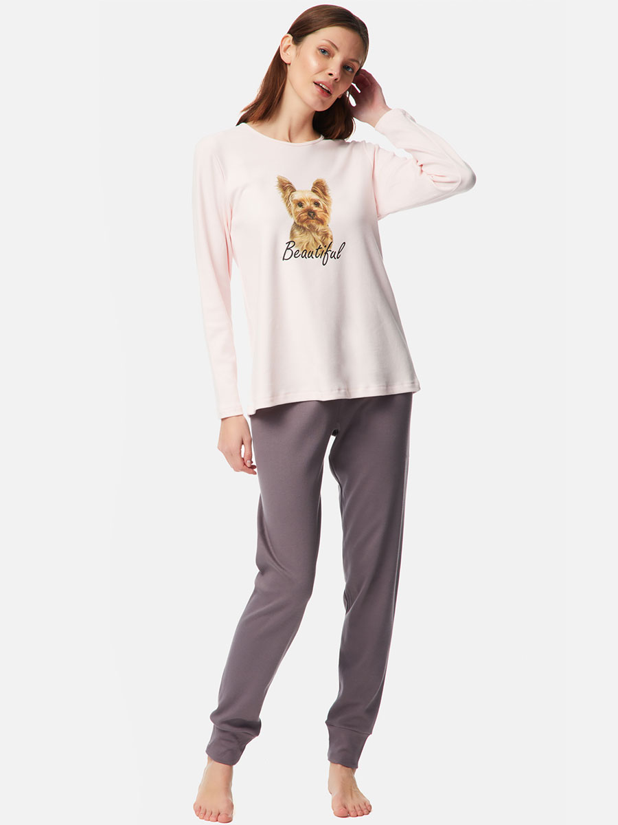 Дамска памучна пижама с дълъг ръкав и панталон Βeautiful | Minerva | Есен-Зима