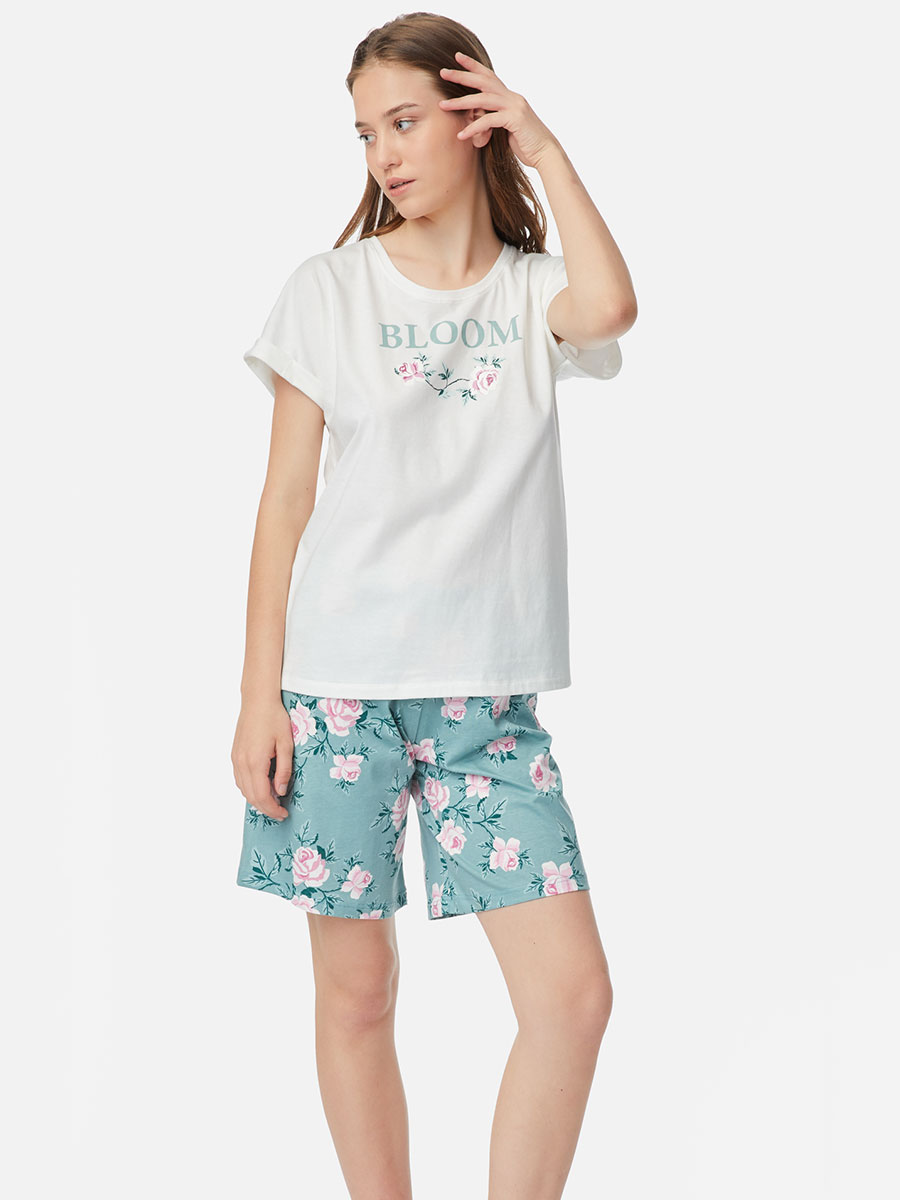 Дамска лятна пижама Bloom с къс ръкав и панталонки | Minerva | 100% памук