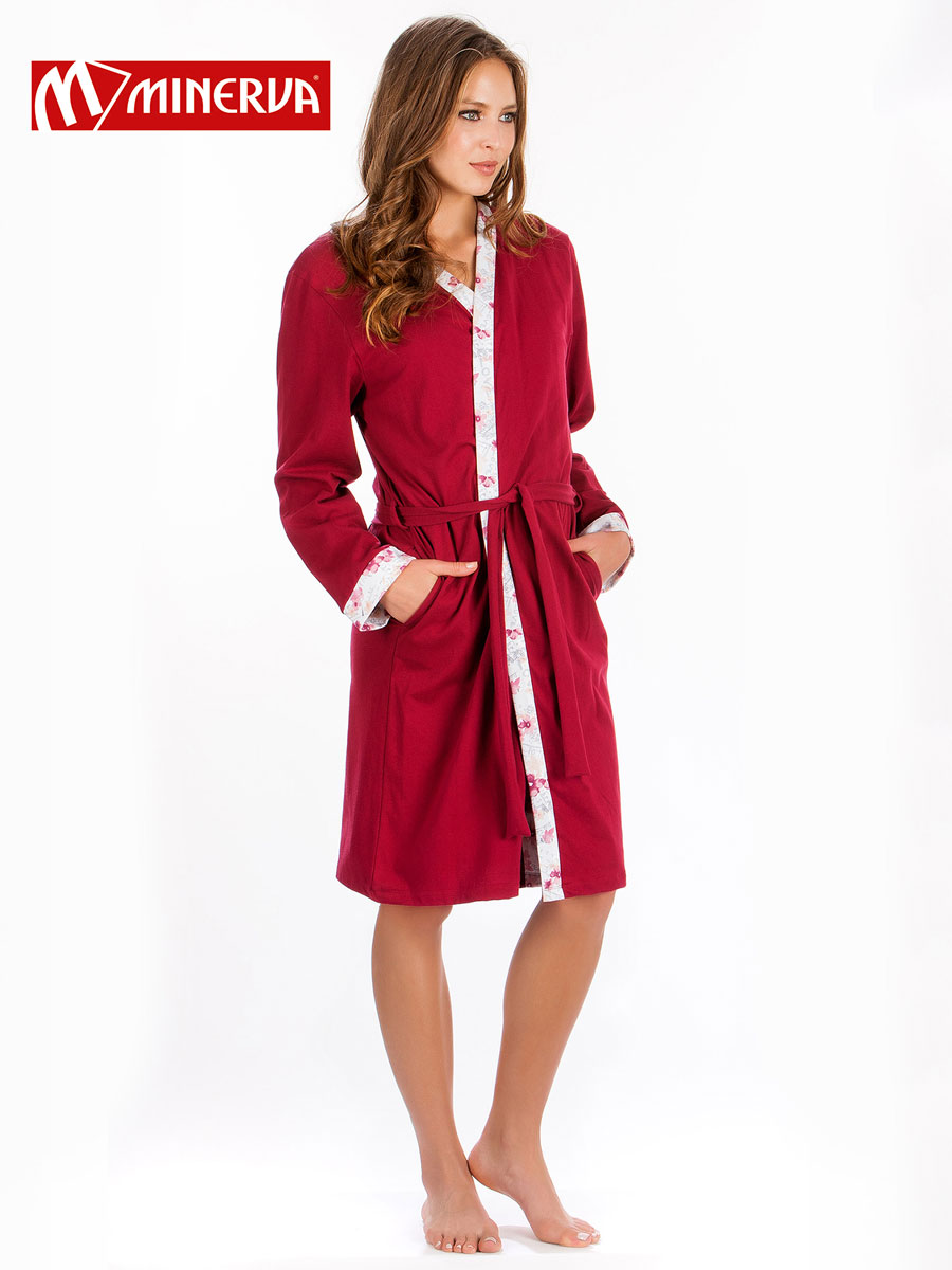 Домашен дамски халат от 100% памук | MINERVA | Цвят: Бордо