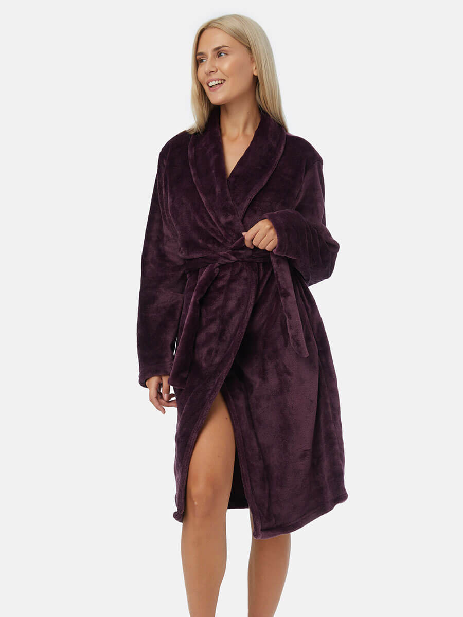 Домашен дамски халат от полар | Minerva | Цвят: тъмно лилав