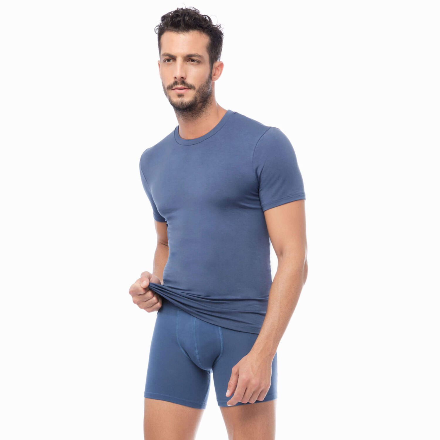 Мъжка тениска с къс ръкав slim fit от Модал | Minerva | Цвят: син