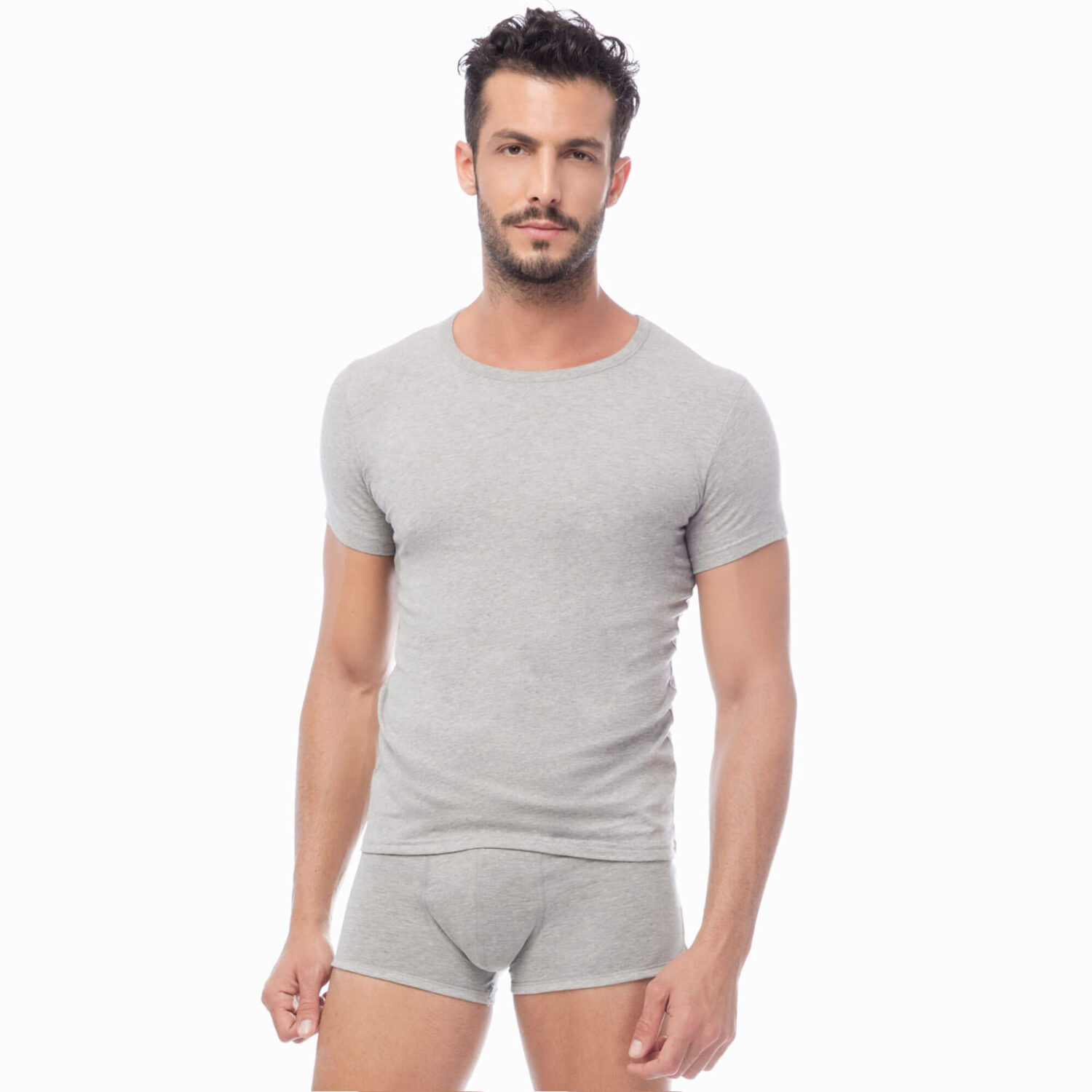 Мъжка памучна тениска с къс ръкав slim fit | Minerva | Цвят: сив меланж