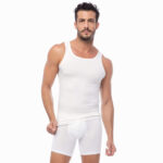 Eластичен мъжки потник от пениран памук с широки презрамки | Minerva | Цвят: бял