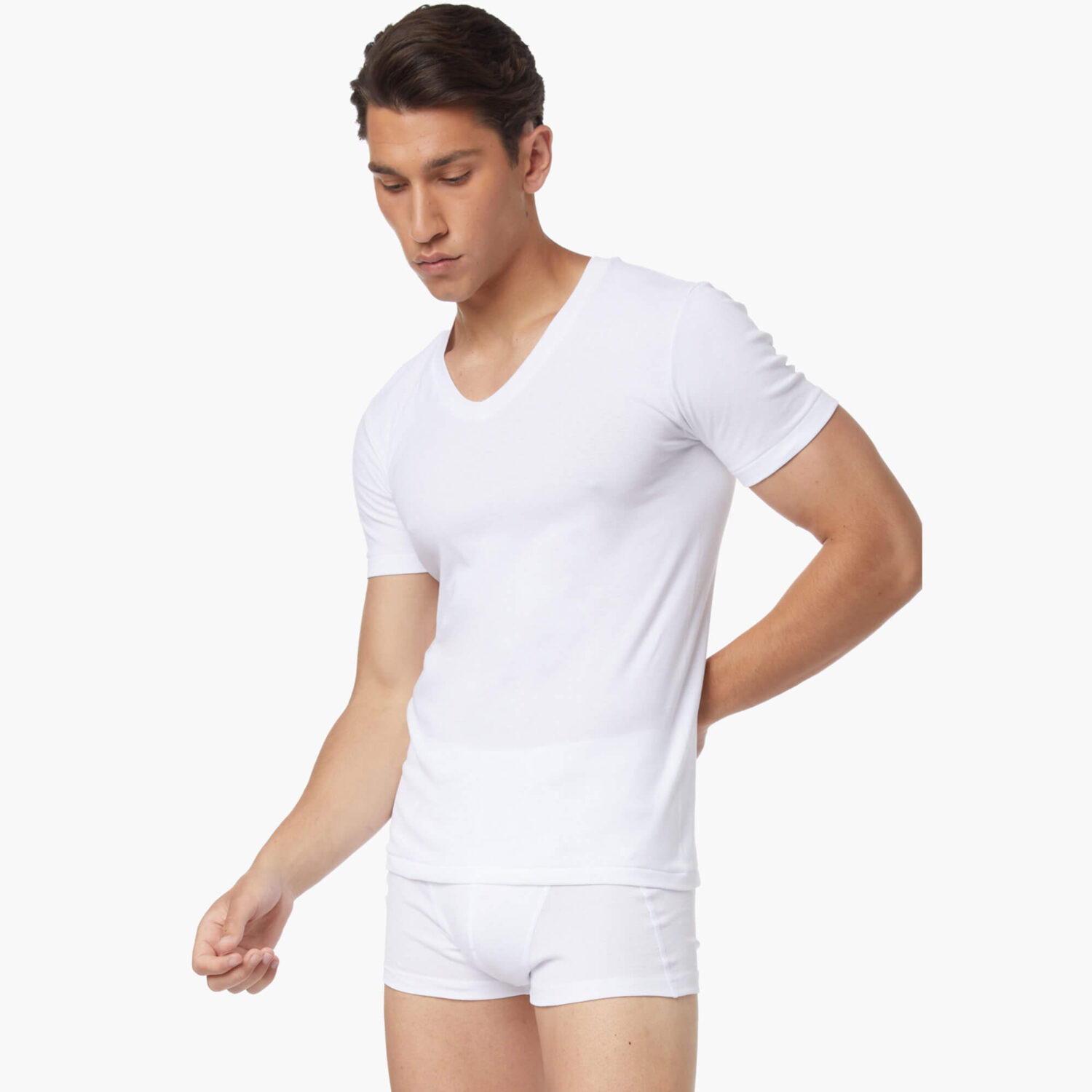 Комплект мъжки тениски с V образно деколте и къс ръкав | Minerva | 2 броя бели