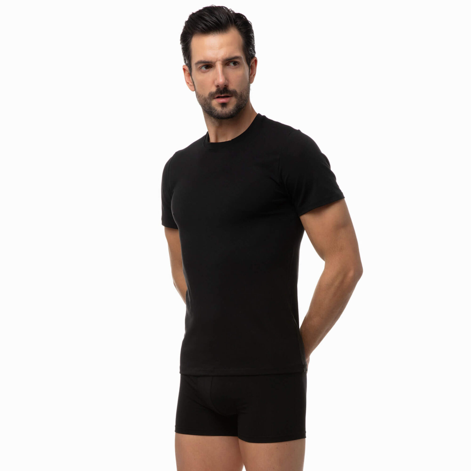 Мъжка тениска с къс ръкав slim fit от материя Tencel | Minerva | цвят: черна
