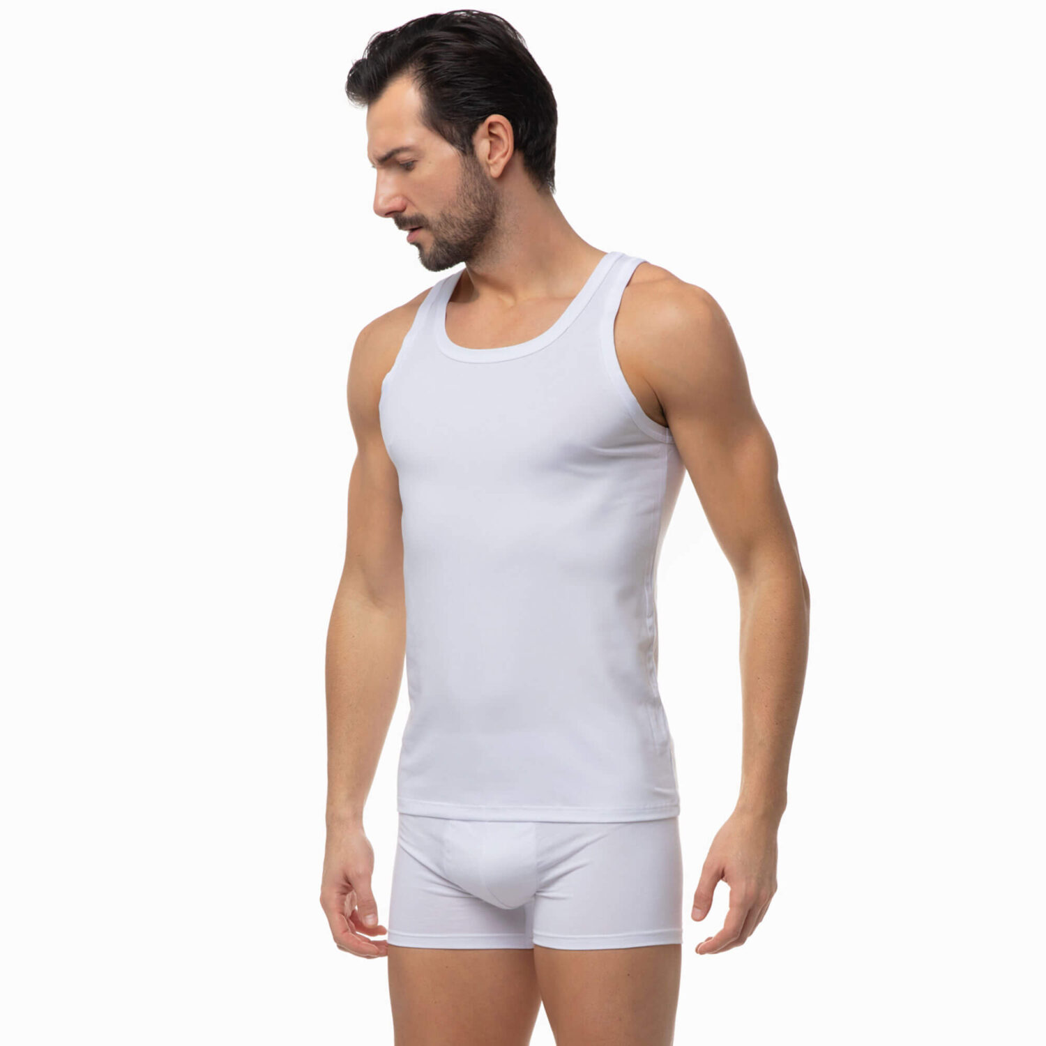 Eластичен мъжки потник с широки презрамки от Tencel | Minerva | Цвят: бял