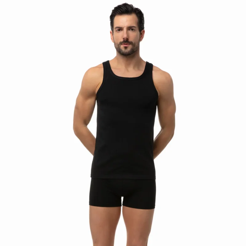 Еластичен черен мъжки потник бельо Classic Minerva от материя Tencel