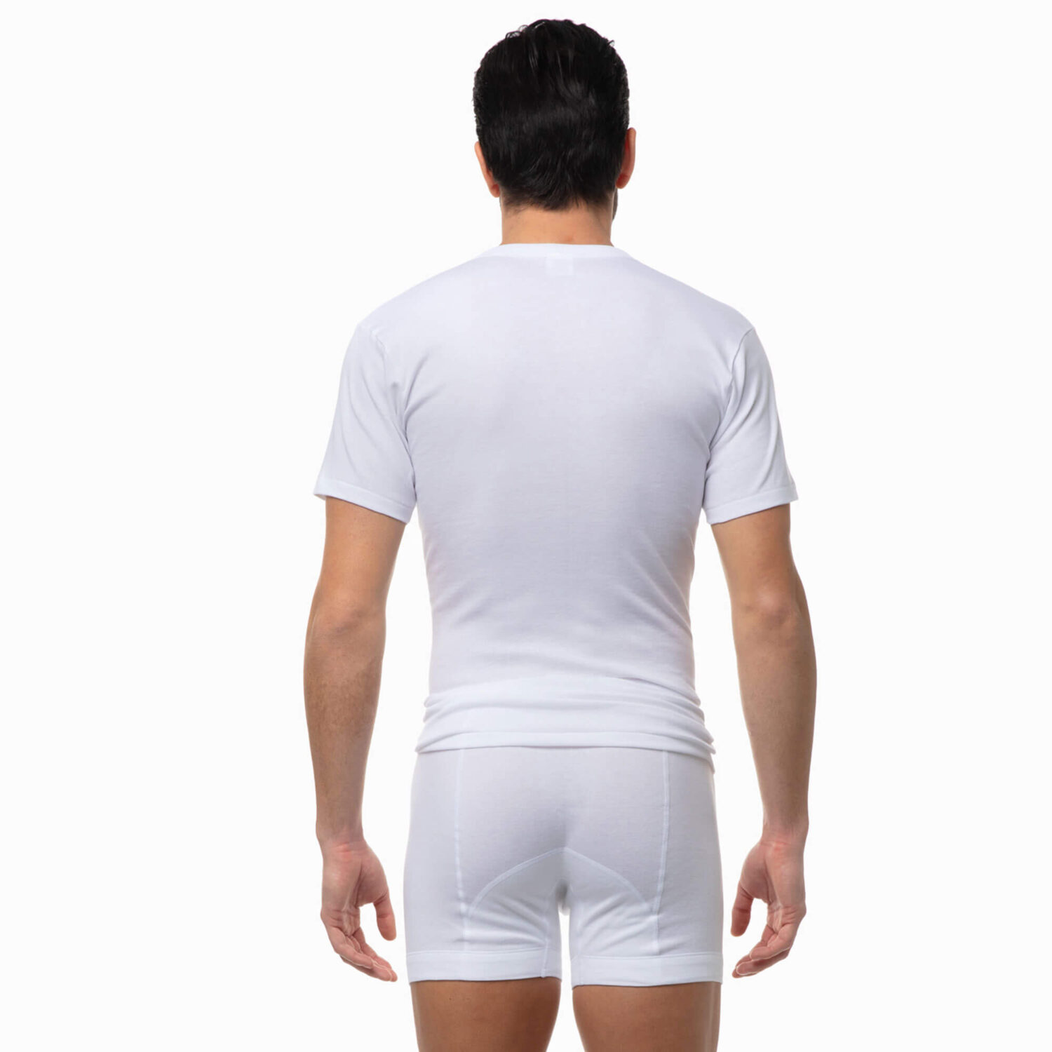 Бяла мъжка еластична тениска по тялото с къс ръкав от 100% памук | Minerva