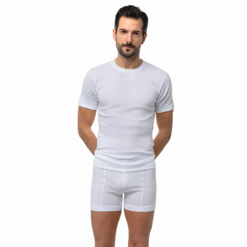 Еластична бяла мъжка тениска slim fit Classic Minerva от 100% памук