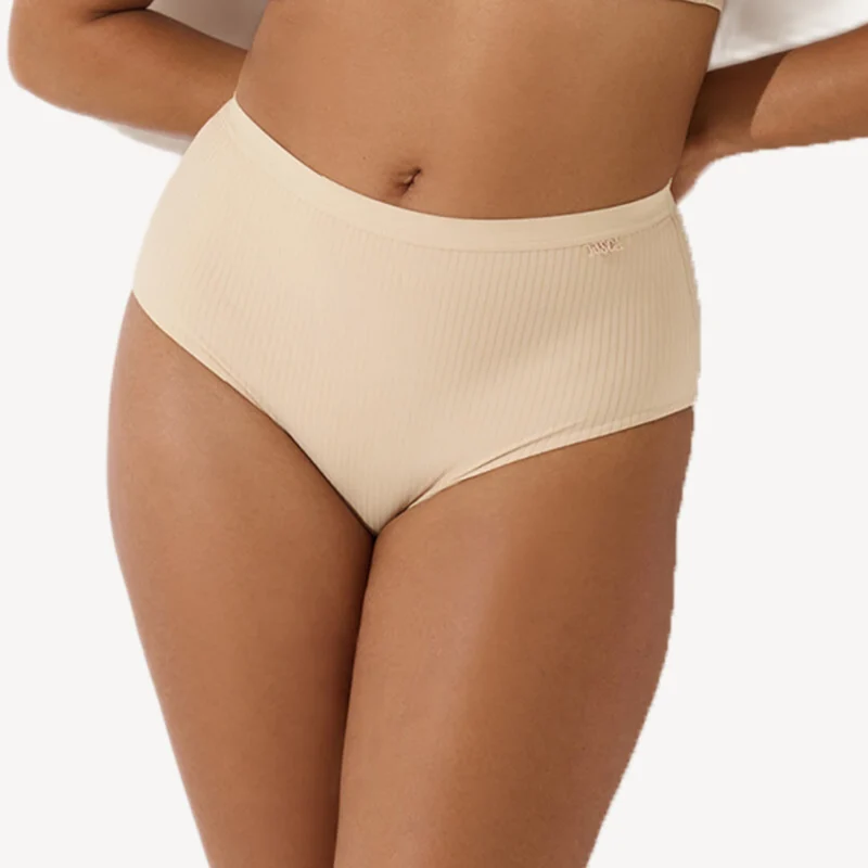 Дамски бежови бикини с висока талия Laura Lisca от рипс материя