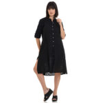 Черна плажна рокля от 100% памук с копчета и 3/4 ръкави | MiandMi