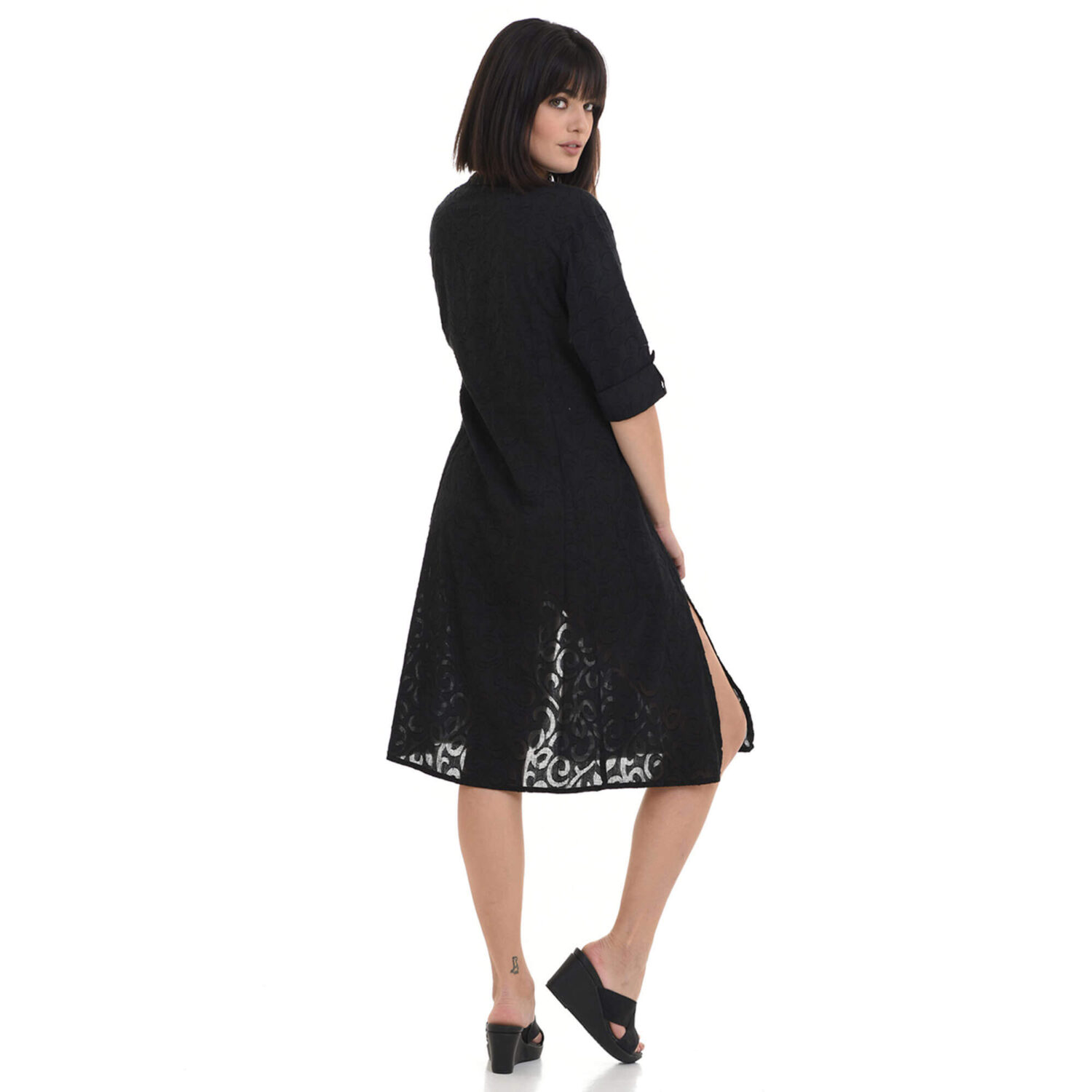 Плажна рокля от 100% памук с 3/4 ръкави и цепки по дължина на бедрата | MiandMi | Цвят: черна