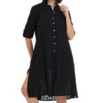 Плажна рокля от памук с копчета и 3/4 ръкави | MiandMi | Цвят: черна