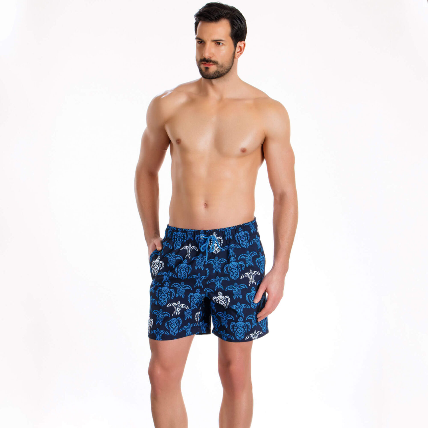 Бързосъхнещи мъжки бански шорти тъмно синьо-черни UV защита | Minerva