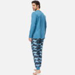 Мъжка памучна пижама с блуза дълъг ръкав и камуфлажно долнище| Minerva | Цвят: син