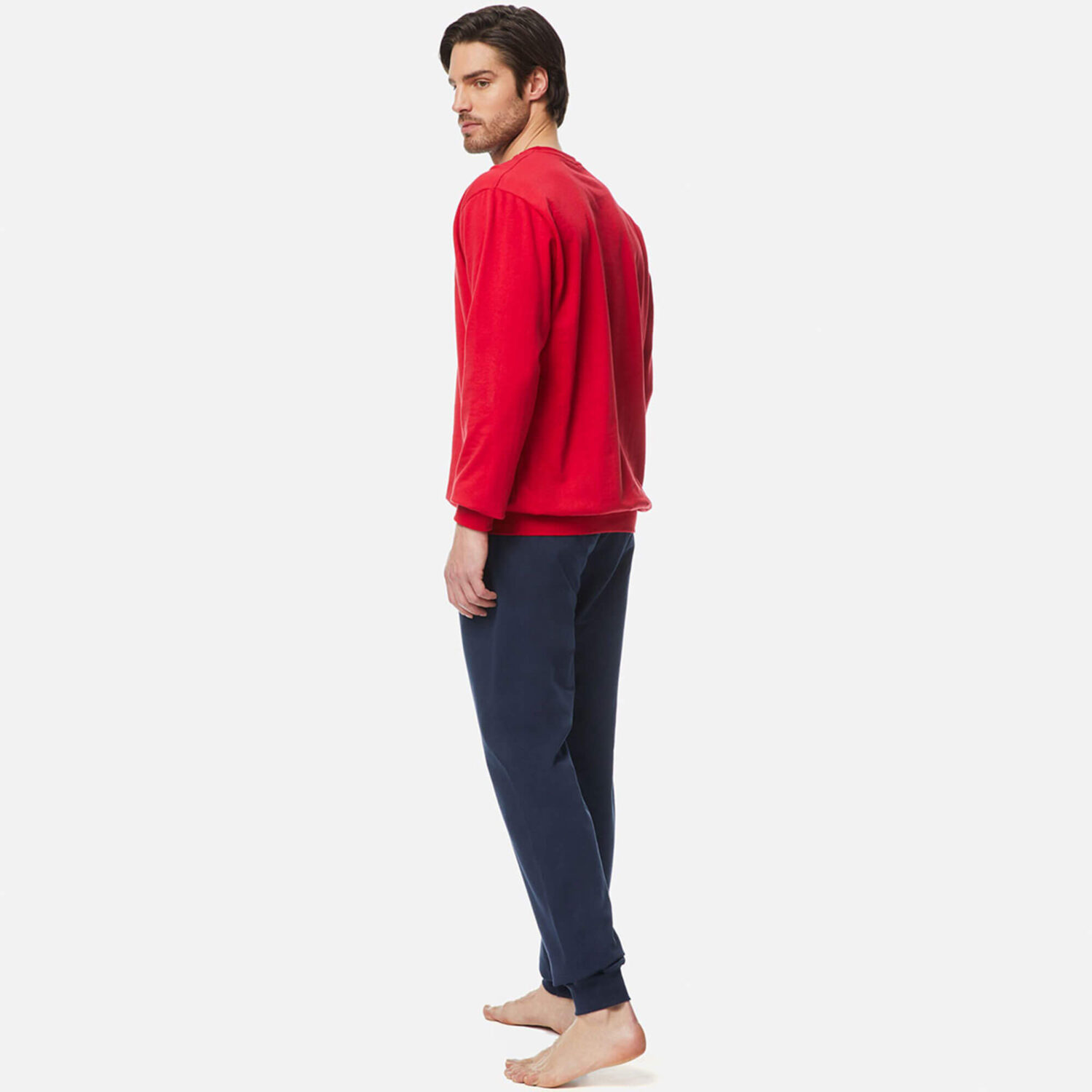 Мъжка памучна пижама с дълъг ръкав и картинка | Minerva | Цвят: червен и тъмно син