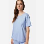 Лятна дамска пижама от 100% памук с къс ръкав и панталони | Minerva | Цвят: Синя лавандула