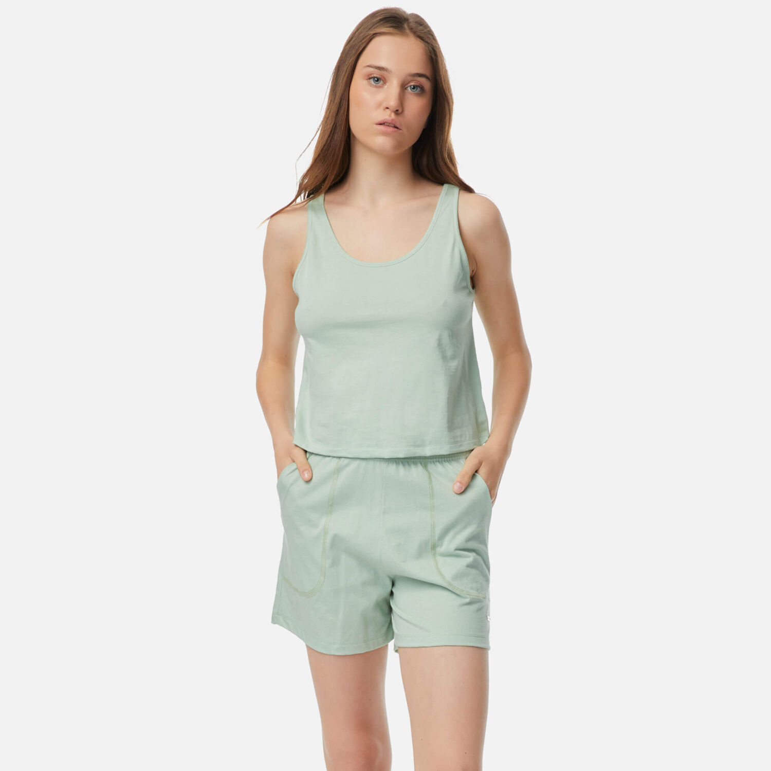 Зелена дамска пижама с къси панталони и потник от 100% памук | Minerva