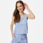Къса дамска пижама с панталони и потник с широки презрамки | Minerva | 100% пениран памук | Цвят: синя