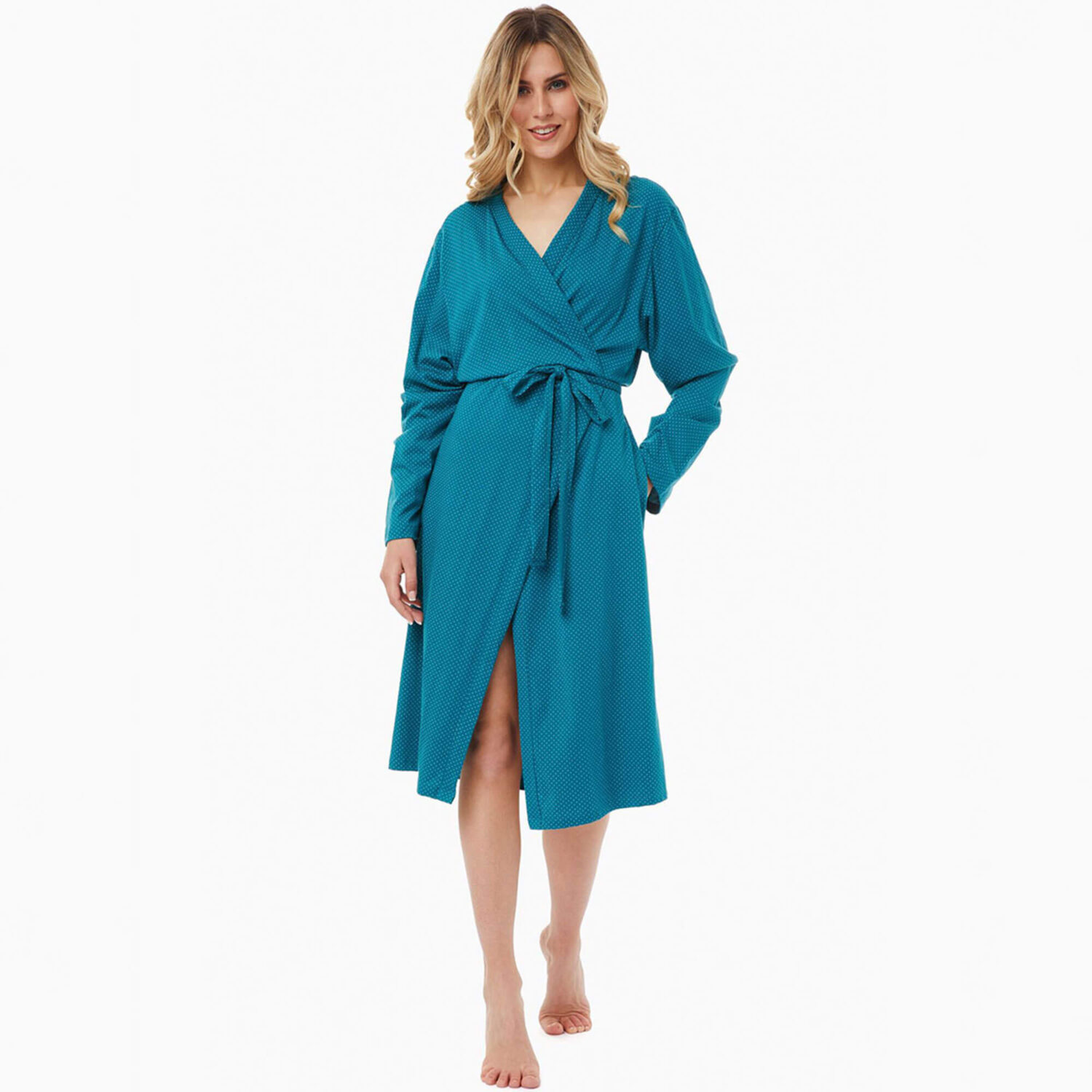 Дамски халат за вкъщи Fleece от памук и модал с два джоба | Minerva | Цвят: патешко син