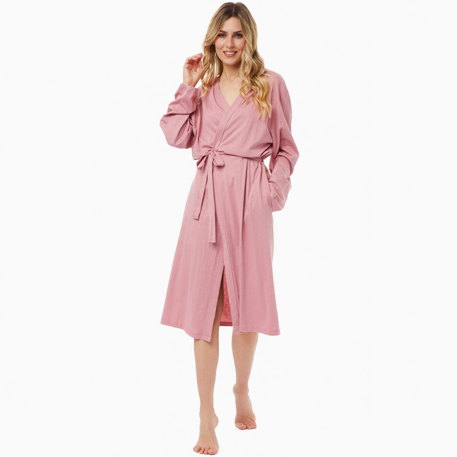 Дамски халат за вкъщи Fleece от памук и модал с два джоба | Minerva | Цвят: розов