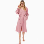 Дамски халат за вкъщи Fleece от памук и модал с два джоба | Minerva | Цвят: розов