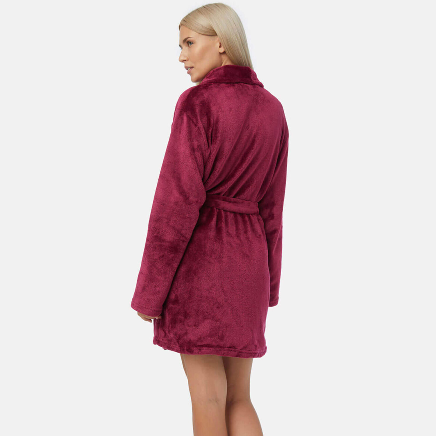 Къс домашен дамски халат от полар | Minerva | Цвят: бордо