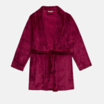 Къс домашен дамски халат от пухкав полар | Minerva | Цвят: бордо