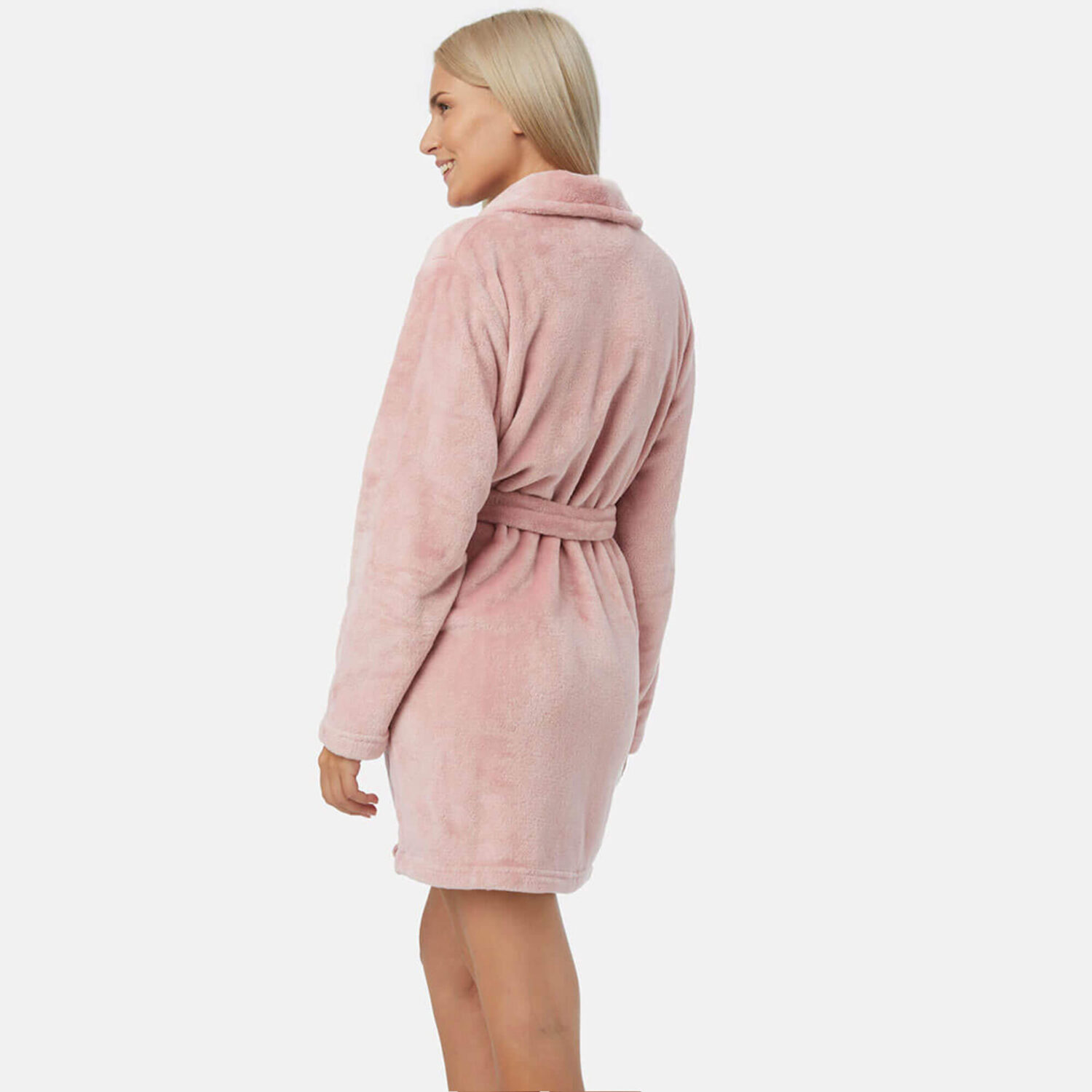 Къс домашен дамски халат от полар | Minerva | Цвят: розов