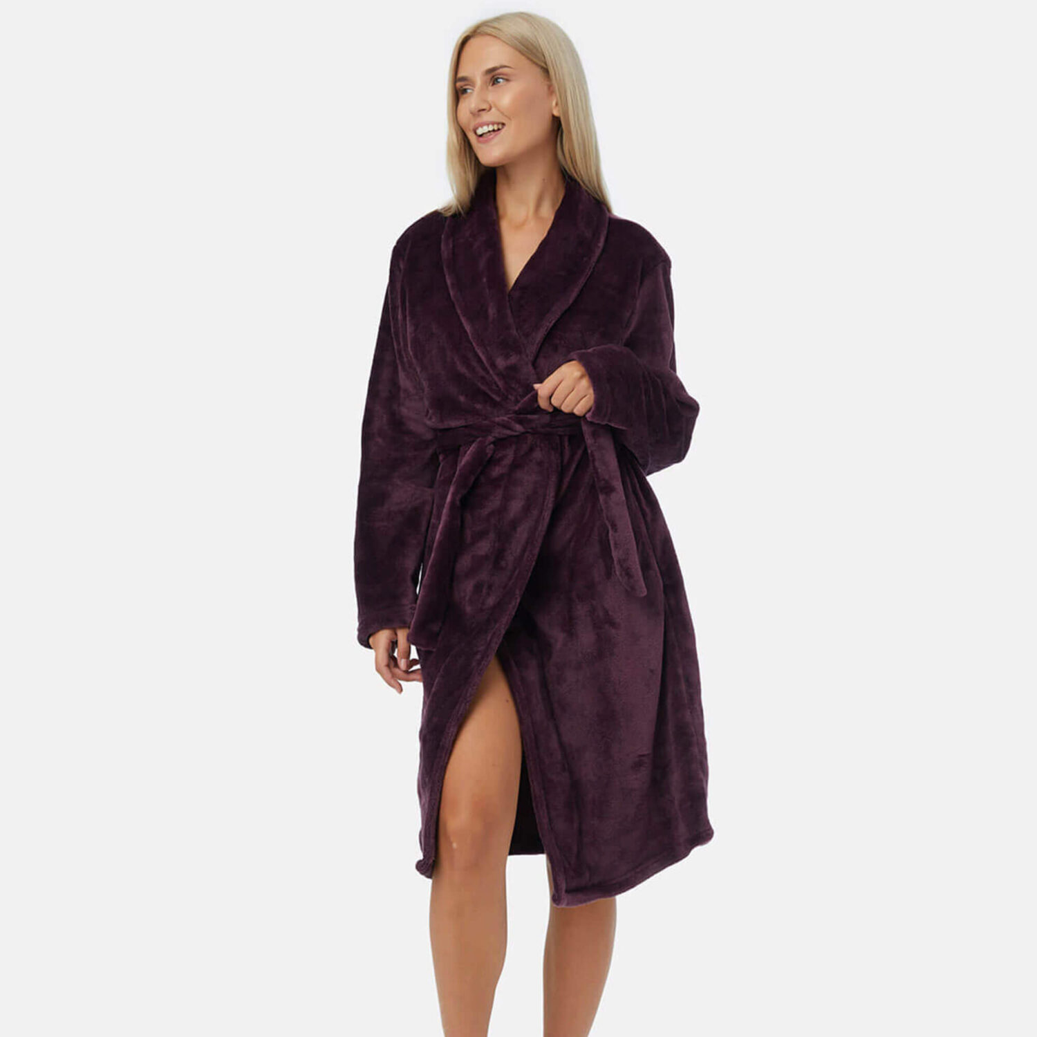 Дамски поларен халат за вкъщи Fleece с два странични джоба | Minerva | Цвят: тъмно лилав