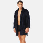 Мъжки поларен халат за вкъщи Fleece с два странични джоба | Minerva | Цвят: тъмно син
