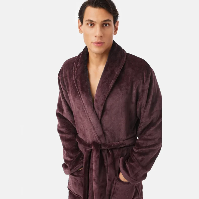 Мъжки тъмно лилав поларен халат за вкъщи Fleece с два джоба от Minerva