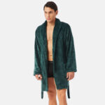 Мъжки поларен халат за вкъщи Fleece с два странични джоба | Minerva | Цвят: тъмно зелен