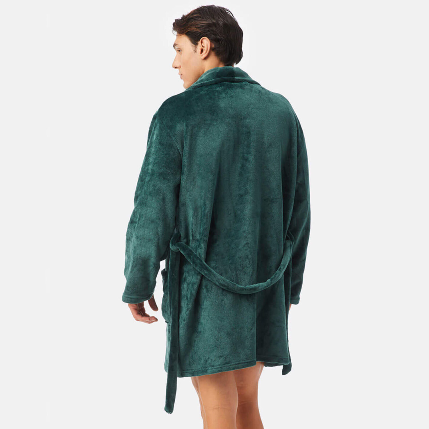 Тъмно зелен мъжки домашен халат от мек полар | Minerva
