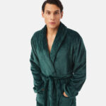 Топъл мъжки домашен халат от мек полар | Minerva | Цвят: тъмно зелен