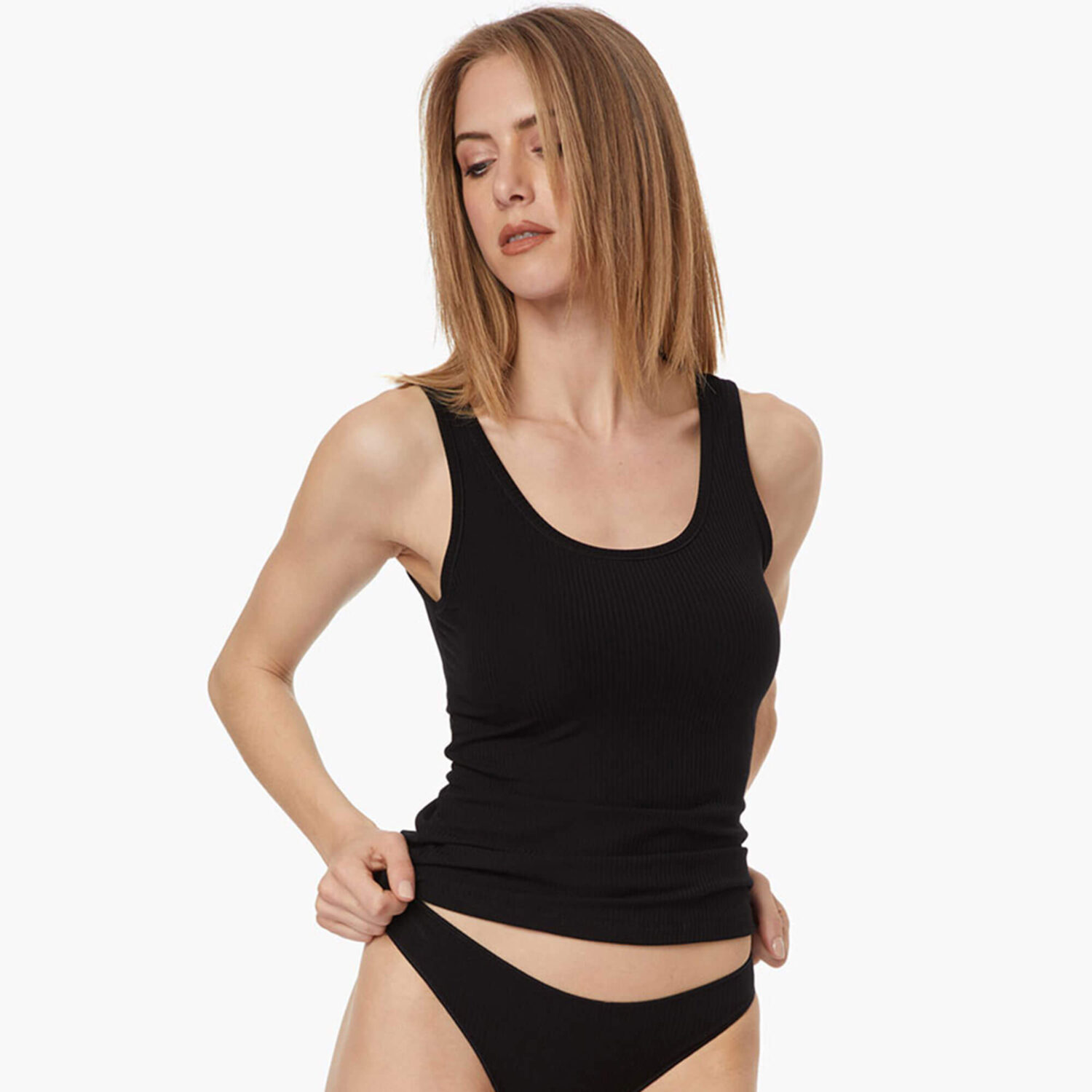 Дамски еластичен потник рипс с широки презрамки от Модал | Minerva | Цвят: черен