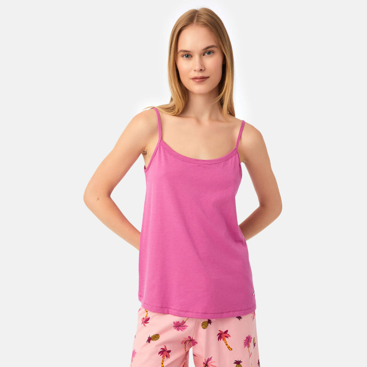 Домашен дамски потник с тънки презрамки Floral памук и модал | Minerva | Цвят: циклама
