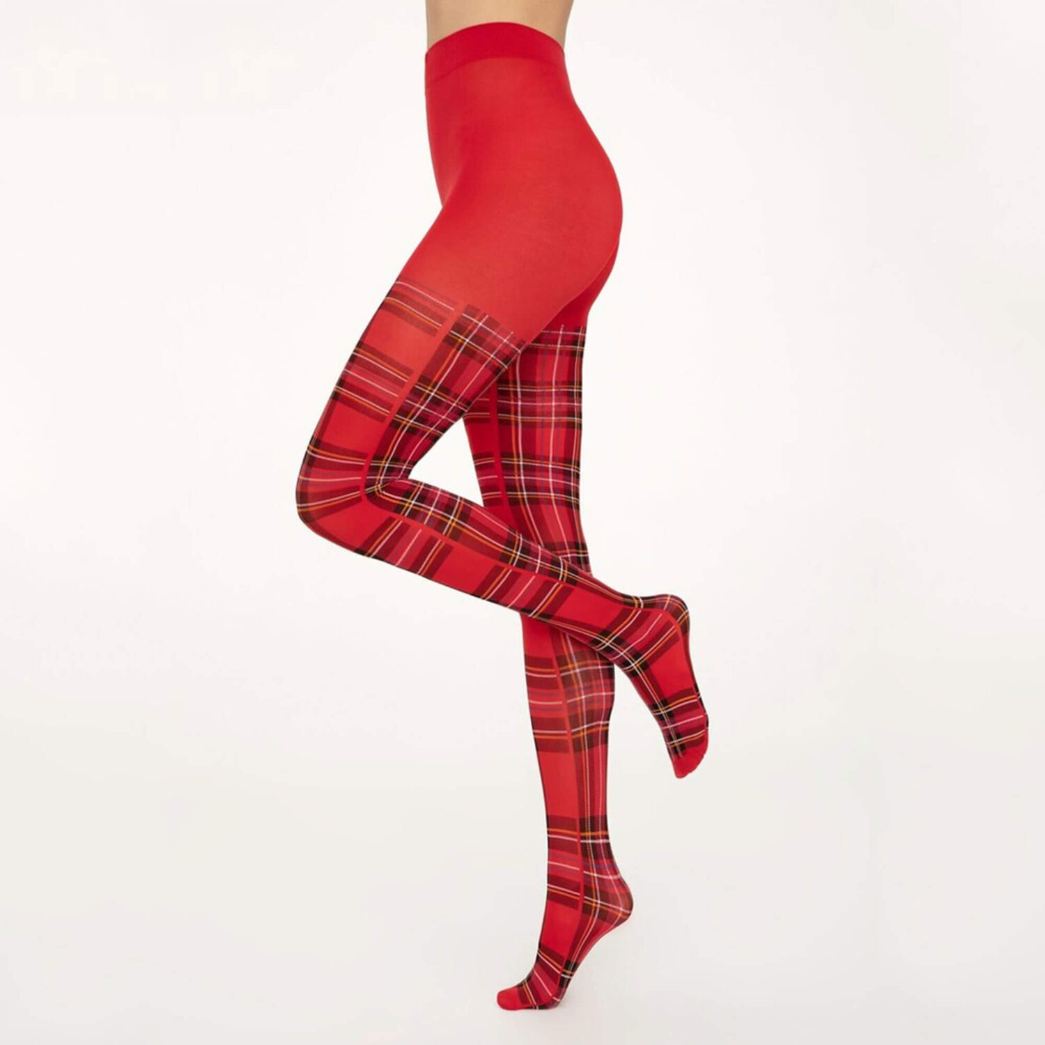 Цветен плътен фигурален чорапогащник 40 den без ограничител на пръстите | Gatta | Цвят: червено каре