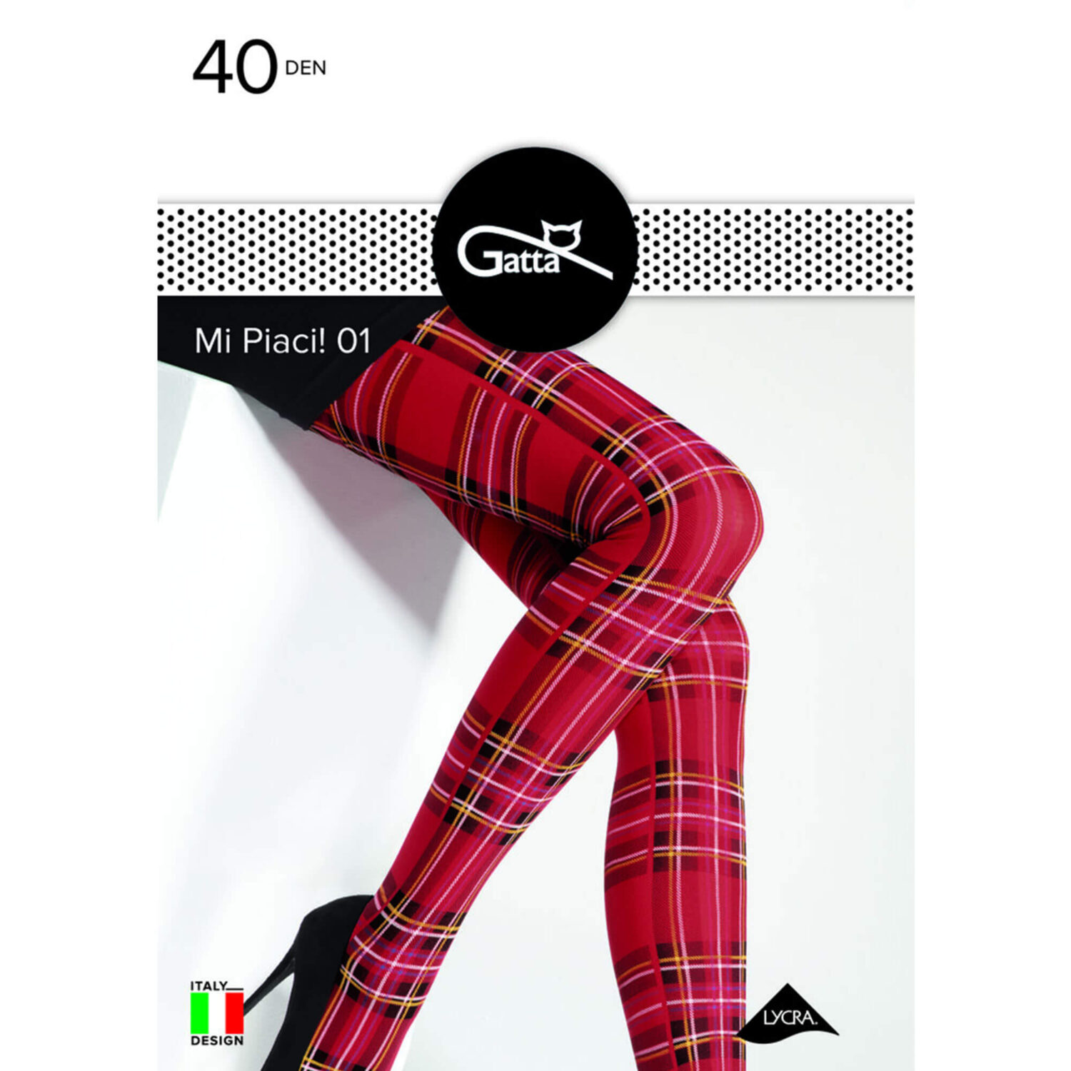 Mi Piaci 01 цветен плътен фигурален чорапогащник 40 den | Gatta | Цвят: червено каре