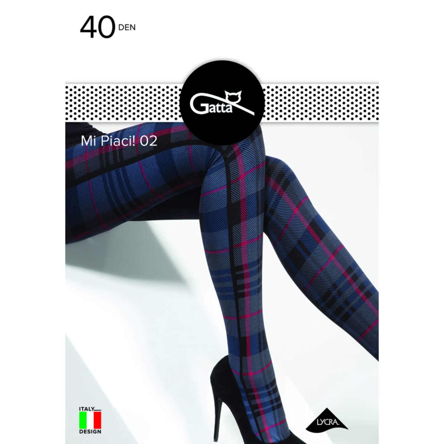 Mi Piaci 02 цветен плътен фигурален чорапогащник 40 den | Gatta | Цвят: тъмно синьо каре