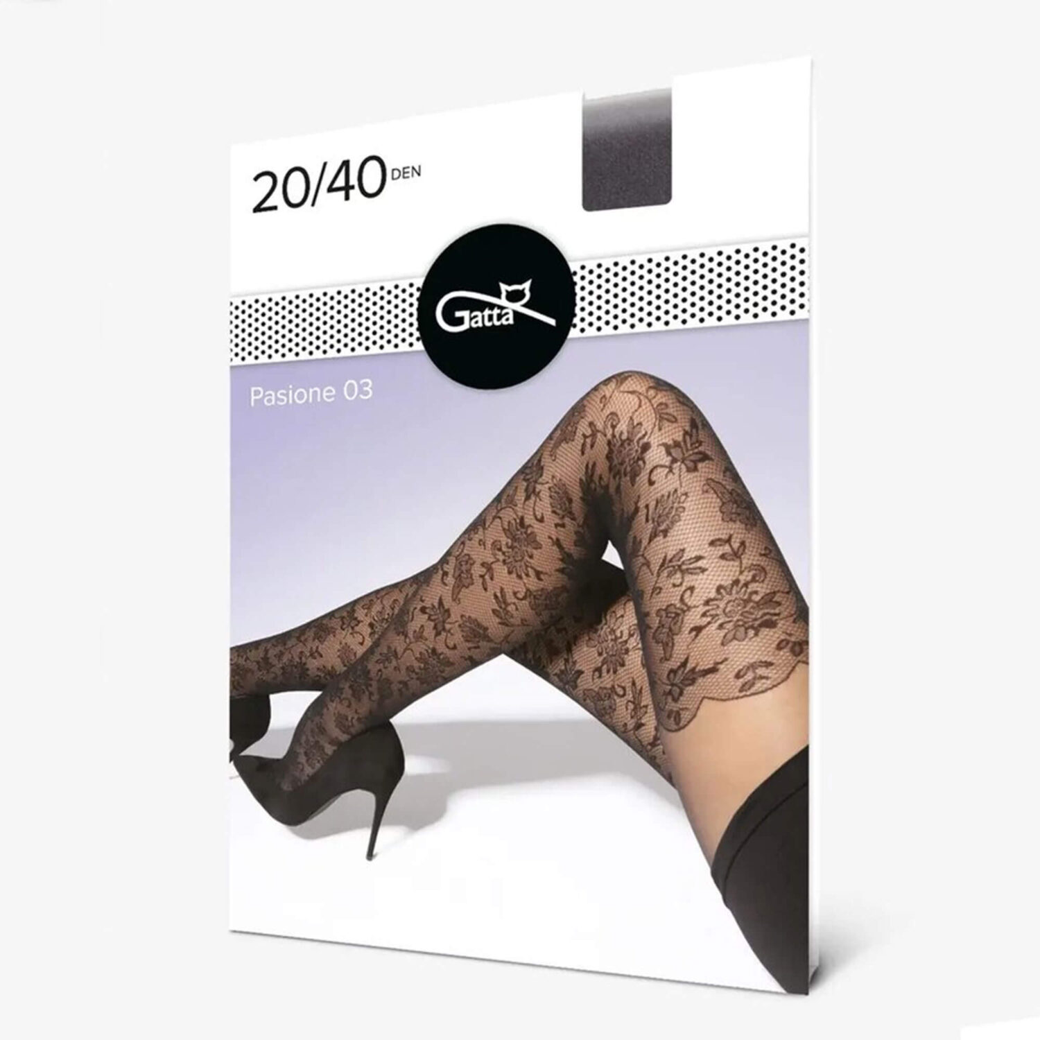 Дамски фигурален черен чорапогащник Pasione 03 с ефект чорапи от ситна мрежа | Gatta