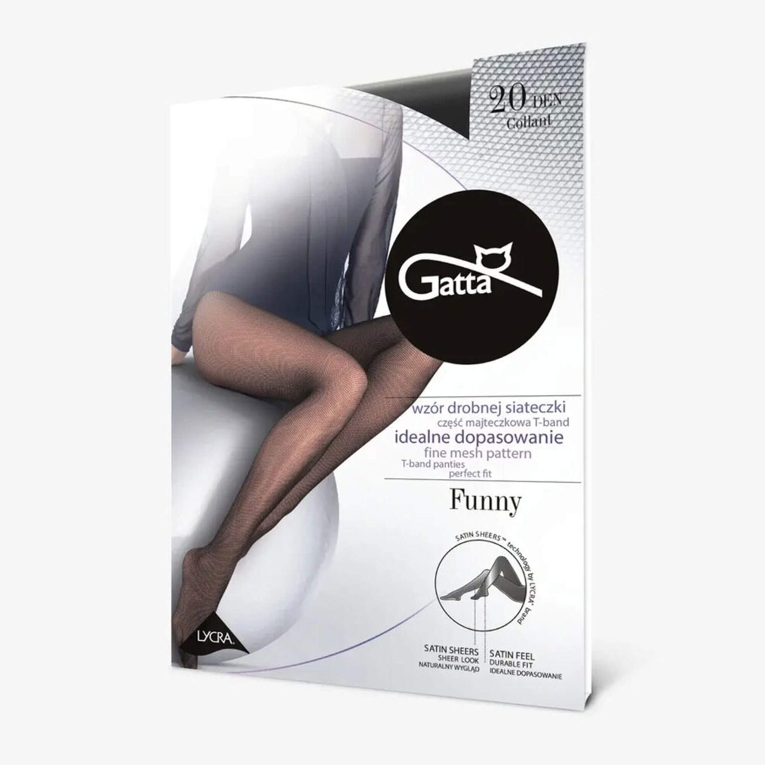 Луксозен дамски чорапогащник ситна запълнена мрежа Funny 20 den | Gatta | Цвят: черен